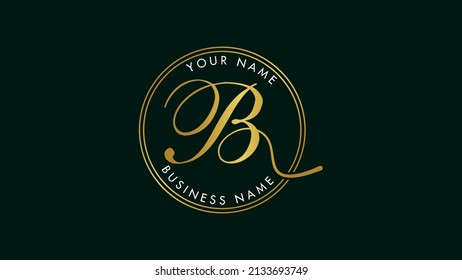 Letter Bb creative signature style monogram logo design.Golden rounded typographic icon with script letter b.Lettering sign isolated on black background.Calligraphic hand drawn alphabet initial.