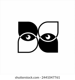 Letter BB logo design with an illustration of an eyeball and an infinity symbol in negative space. Vector illustration design. Isolated on a white background.