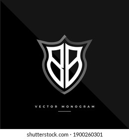 letter BB logo design. silver shield B A monogram minimal monogram isolated on dark background. masculine business logotype. creative premium vector alphabet concept.
