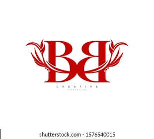 Letter BB Swoosh Red Monogram Flourishes Logotype