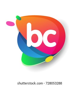 Letter BC logo with colorful splash background, letter combination logo design for creative industry, web, business and company.