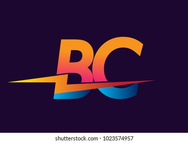 Letter BC logo with Lightning icon, letter combination Power Energy Logo design for Creative Power ideas, web, business and company.