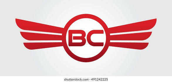 Letter BC Logo Winged Red Color