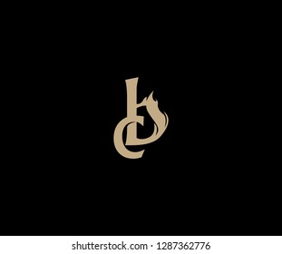 Letter BC lowercase elegant gold flame swoosh monogram logo design