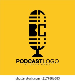 Letra BC vectorial plantilla de logotipo de podcast. Los logotipos pueden utilizarse para la música, el sonido, los iconos, las empresas de vintage y de negocios