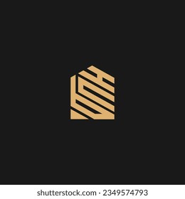 Logo del monograma BCH de la letra con estilo de forma Hogar aislado sobre fondo negro,
