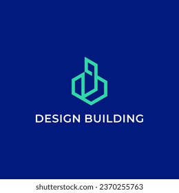 logotipo BD de letra y diseño de edificio