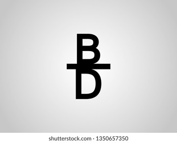 The letter BD logo with the letter position above and below. Monogram logos for letters B and D are black. Vector illustration