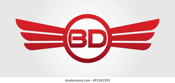 Letter BD Logo Winged Red Color