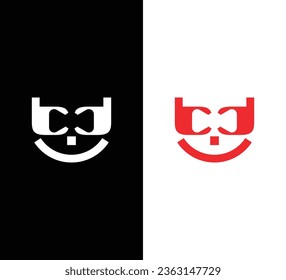 Letter BD Smile Face Logo Design. Black and White Logo. Usable for Business Logos. Flat Vector Logo Design Template