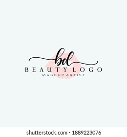Letter BD Watercolor Lips Premade Logo Design, Logo for Makeup Artist Business Branding, Blush Beauty Boutique Logo Design, Calligraphy Logo