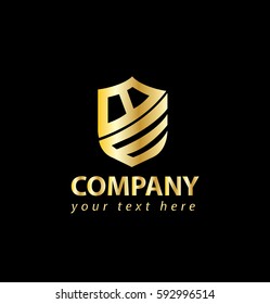 Letter BE BW Shield Shape Logo Golden