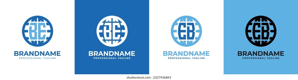 Conjunto de logotipos de las letras BE y EB Globe, adecuado para cualquier negocio con las iniciales BE o EB.