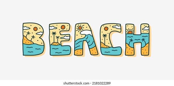 Letter of beach with summer beach design inside for sticker, t shirt design, and other use
