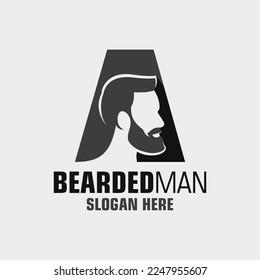 Letter A Bearded Man Logo Design Template Inspiration, Vector Illustration.