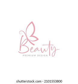 letter beauty with butterfly logo symbol icon vector graphic design illustration idea creative  