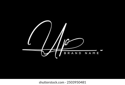 UP letter beauty handwriting vector logo. 