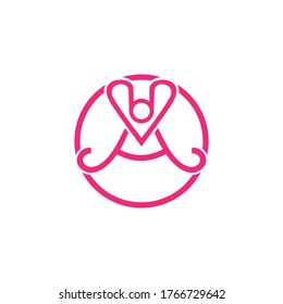 Letter A beauty pink logo circle with crown design template