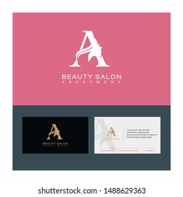 Letter A Beauty Salon Vector , Initial Logo With Card Template