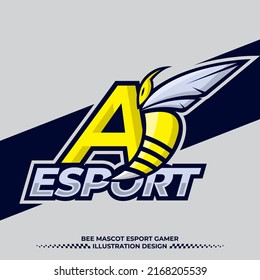 letter A Bee mascot esport logo illustration template, angry bee logo, wasp logo icon