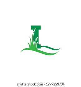 Letter I behind a green grass icon logo design vector template