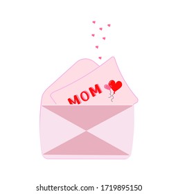 Letter to beloved mom. 
Tender Message Mother's Day.
Vector isolated illustration.