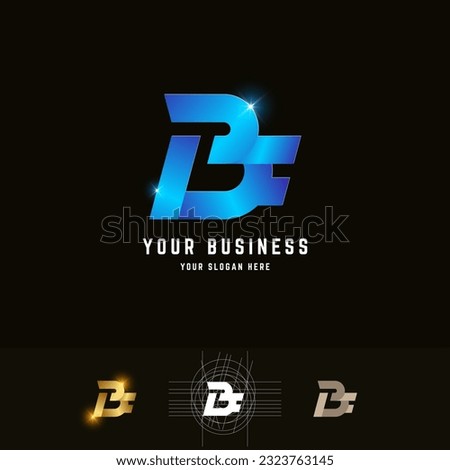 Letter Bf or Bt monogram logo with grid method design