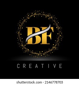 letter BF Logo Design Vector Template. Initial Gold And Silver Letter Design BF Vector Illustration.