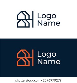 LETTER BH WITH BUILDING MONOLINE MODERN LOGO DESIGN TEMPLATE