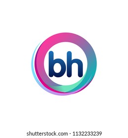 Letter BH logo with colorful circle, letter combination logo design with ring, circle object for creative industry, web, business and company.