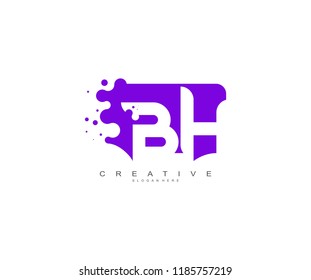 Letter BH Logo Design Vector with Abstract Square Shape Dots