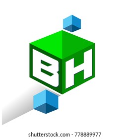 Letter BH logo in hexagon shape and green background, cube logo with letter design for company identity.
