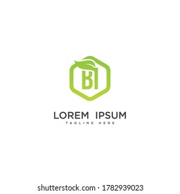 Letter BI eco leaf logo icon design template elements