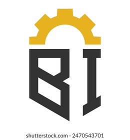 Letter BI Gear Logo Design for Service Center, Repair, Factory, Industrial, Digital and Mechanical Business