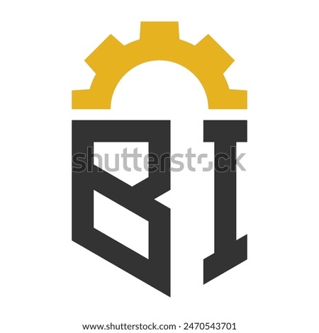 Letter BI Gear Logo Design for Service Center, Repair, Factory, Industrial, Digital and Mechanical Business
