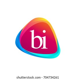 Letter BI logo in triangle shape and colorful background, letter combination logo design for company identity.