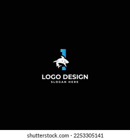 I Letter with a Big dolphin colorful logo design 