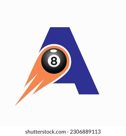 Letter A Billiard Sports Team Club Logo. 8 Ball Pool Logo Design Template