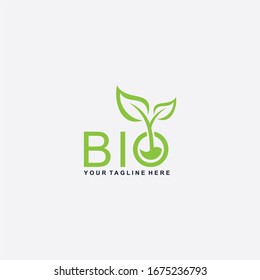 Letter BIO logo design. Plant abstract in letter design. Green leaf illustration symbol. Natural organic vector icon.