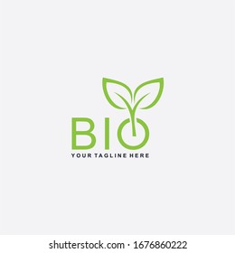 Letter BIO logo design. Plant abstract in letter design. Green leaf illustration symbol. Natural organic vector icon.