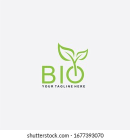 Letter BIO logo design. Plant abstract in letter design. Green leaf illustration symbol. Natural organic vector icon.