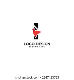I Letter with Bird Abstract Logo Design Vector Illustration