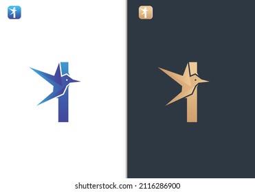 Letter I Bird Logo Design Template for Travel, tour, freedom and peace business
