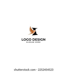 I Letra con diseño de logotipo de pájaro ilustración vectorial