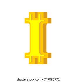 I letter bitcoin font. Cryptocurrency alphabet. Lettering virtual money. Vector illustration