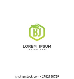 Letter BJ eco leaf logo icon design template elements