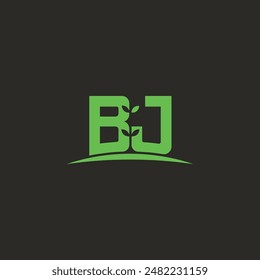 Letter BJ with growth plant leaf logo design concept. Vector illustration