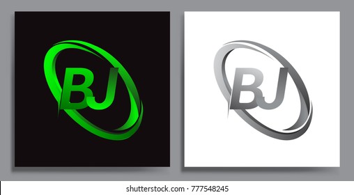 letter BJ logotype design for company name colored Green swoosh and grey. vector set logo design for business and company identity.
