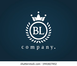 Letra BL, B L monograma de la corona caligráfica. Laurel elegante hermosa identidad redonda. El emblema vintage de Royalty, Restaurant, Boutique, Hotel, Heraldic, Joyería, Cafe, Marca, Etiqueta. Eps 10.