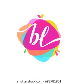 Letter BL logo with colorful splash background, letter combination logo design for creative industry, web, business and company.
